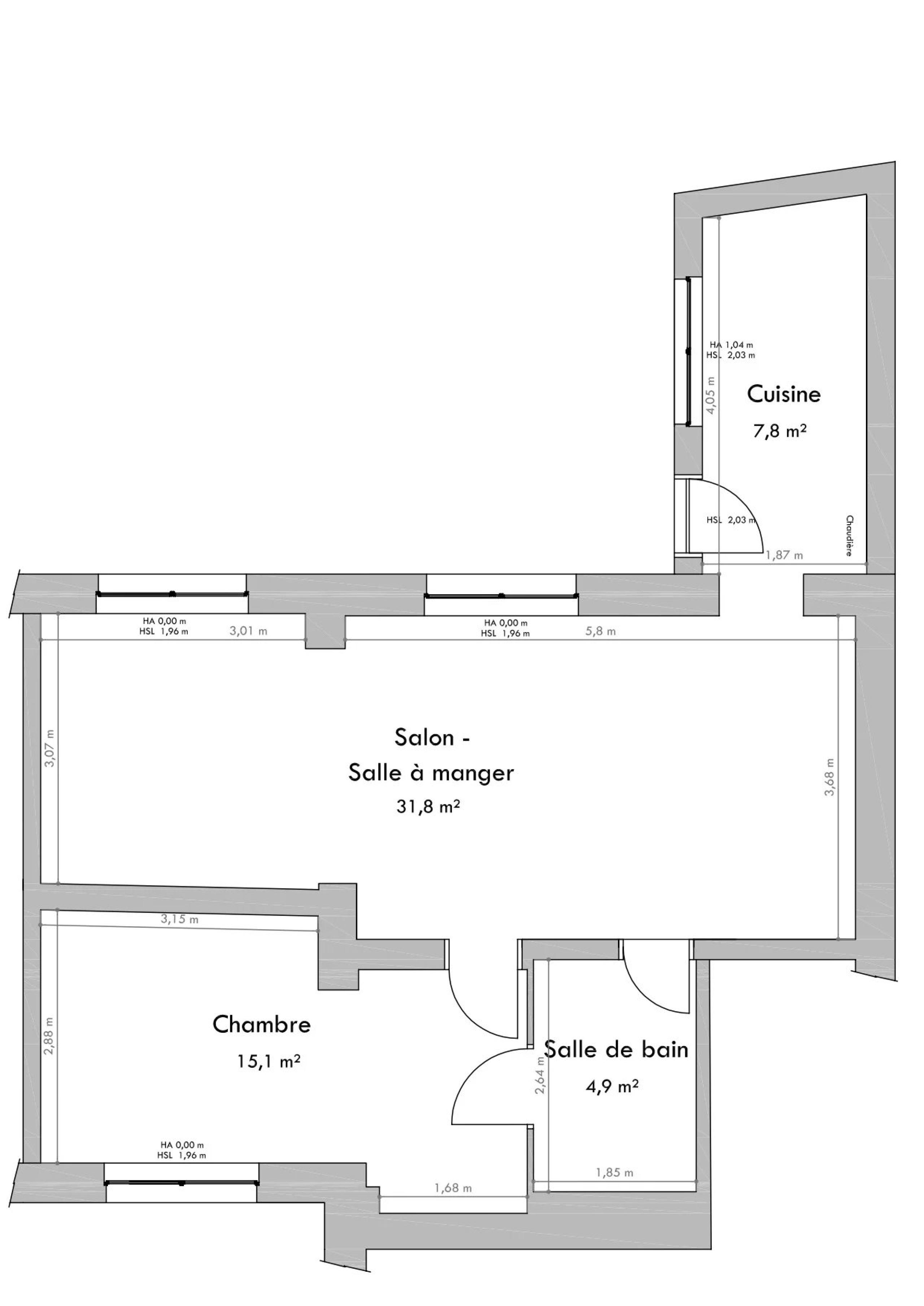 Appartement 1 chambre au rez-de-chaussée