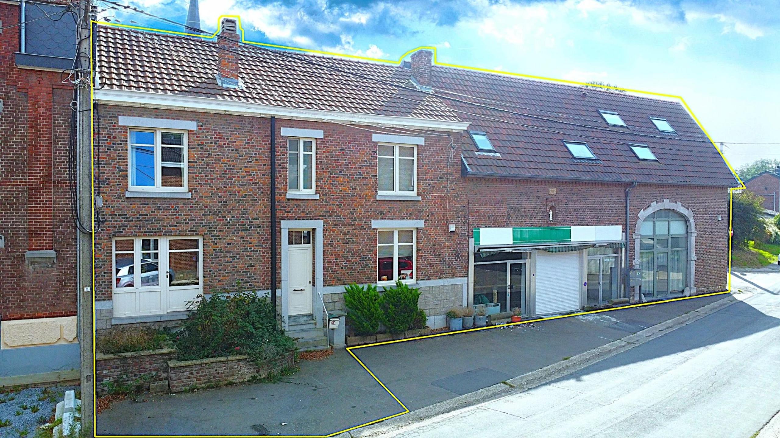 HOUTAIN : Ensemble immobilier: Maison 4ch avec jardin, surface commerciale, 3 appartements, terrain.