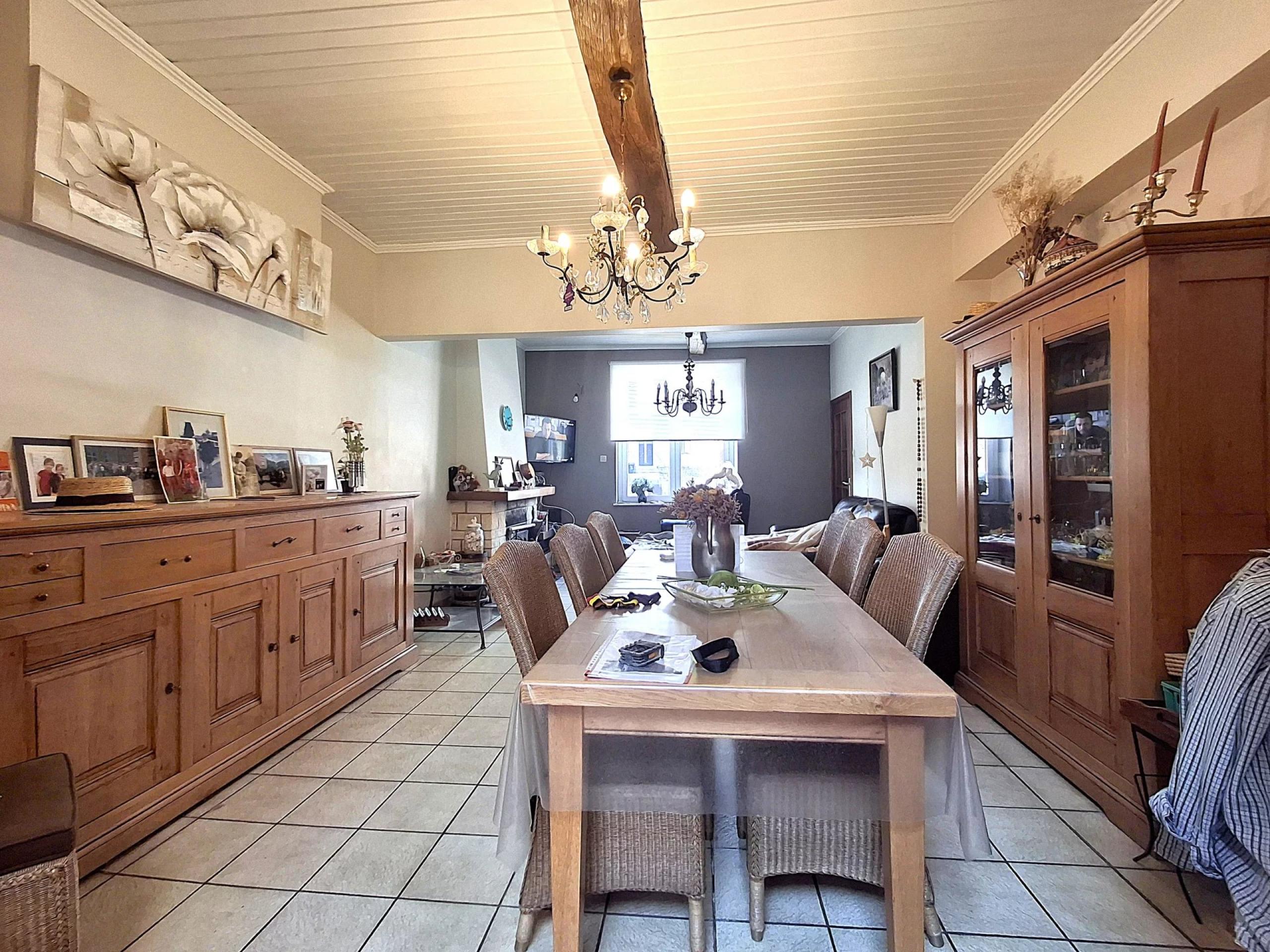 HOUTAIN : Ensemble immobilier: Maison 4ch avec jardin, surface commerciale, 3 appartements, terrain.