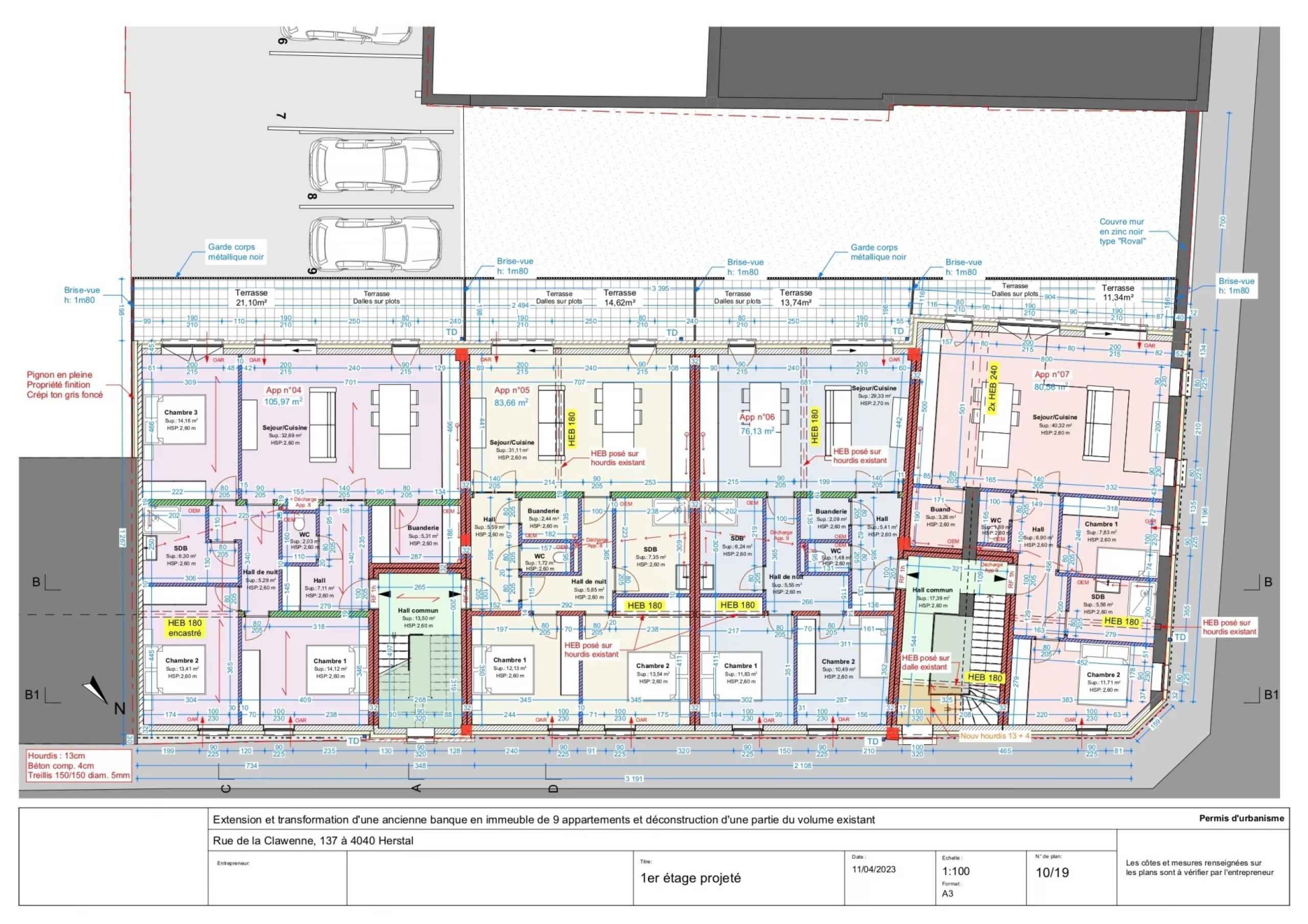 1 er étage : Appartement 2 chambres parking couvert, terrasse