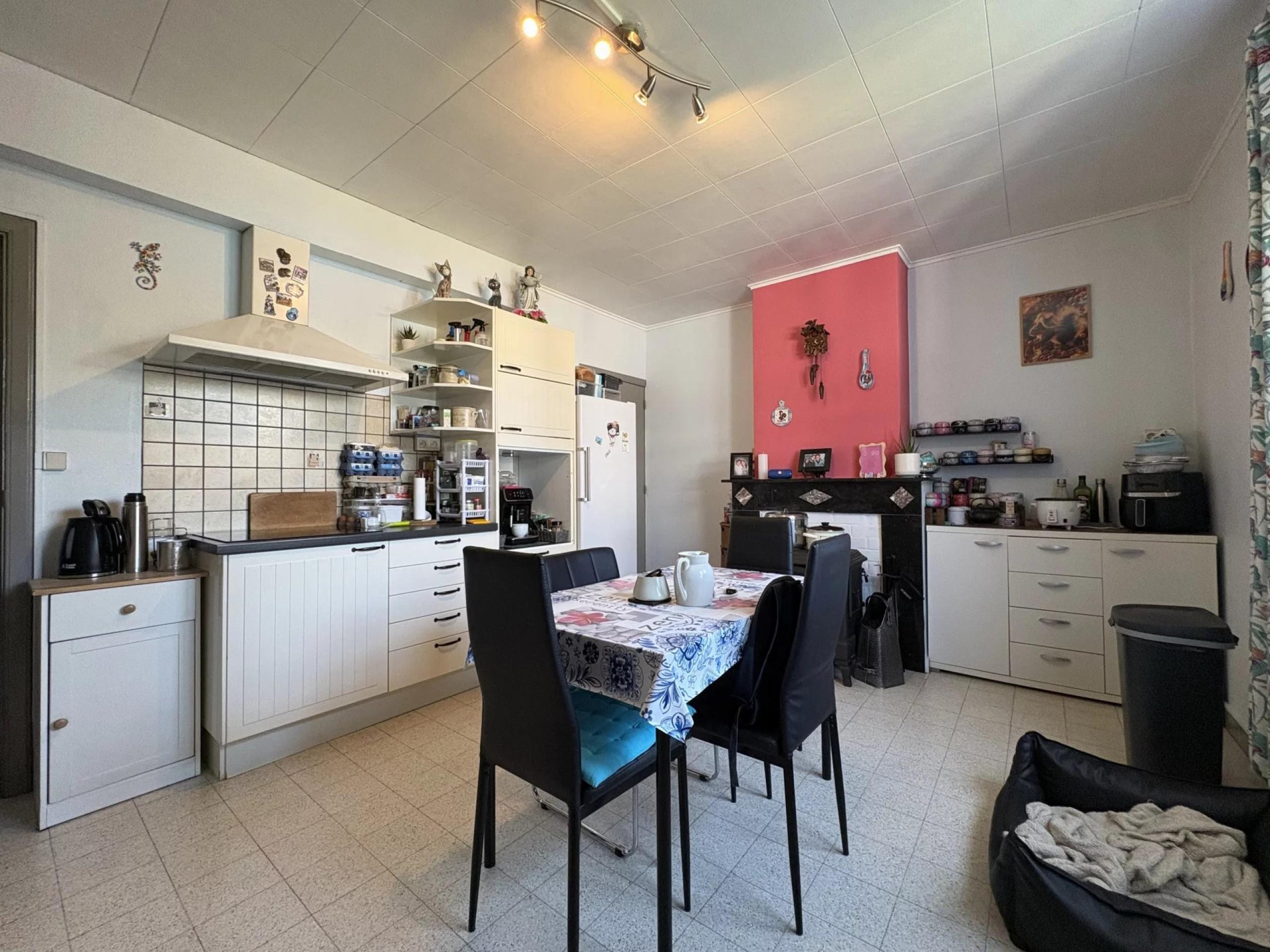 Maison 2 chambres, cour, jardin, 3 garages + prairie attenante